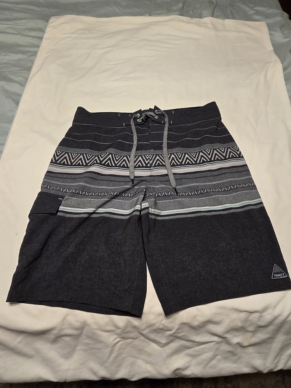 Trinity Black and Gray Striped Men's Board Shorts